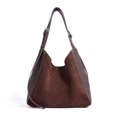 Leather suede shoulder tot bag
