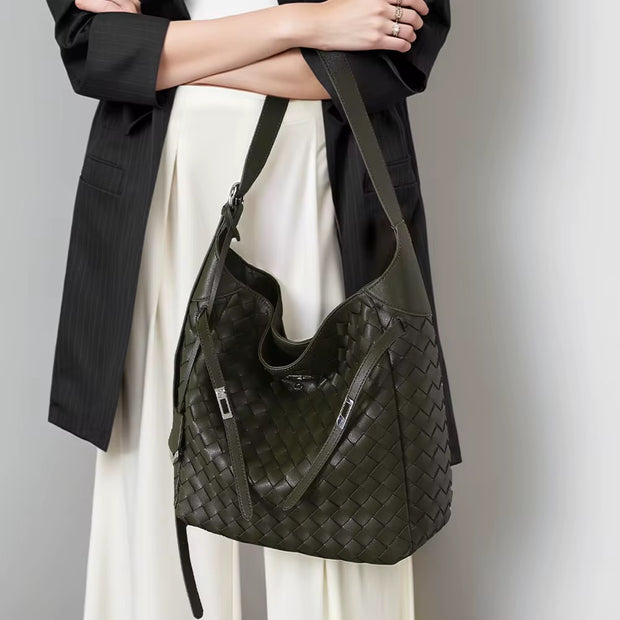 Woven leather tot bag
